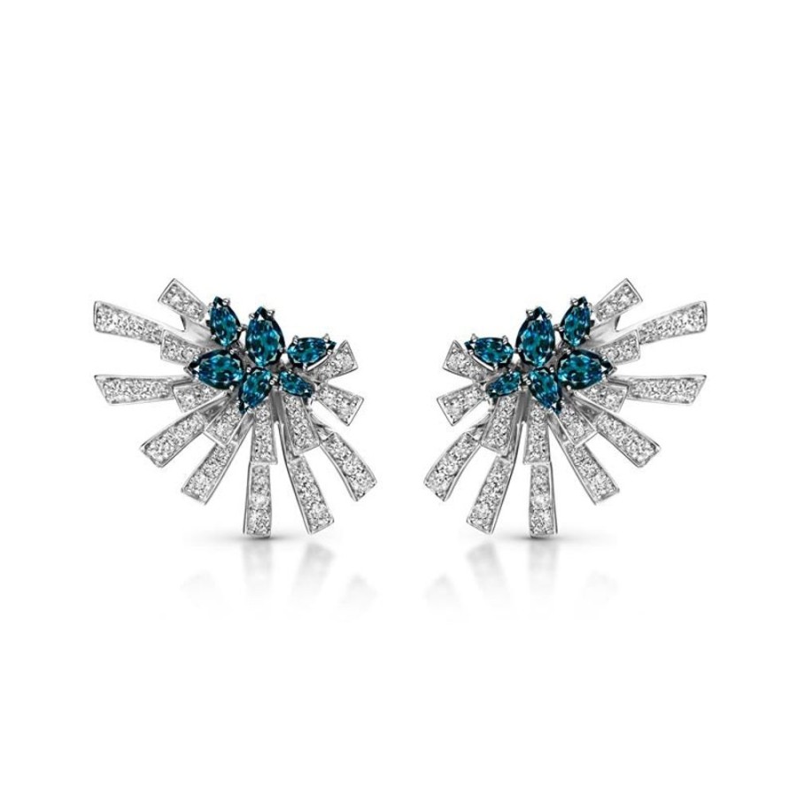 Earring Hueb | 18 Karat Mirage White Gold Earring With Vs-Gh Diamonds And Blue Topaz