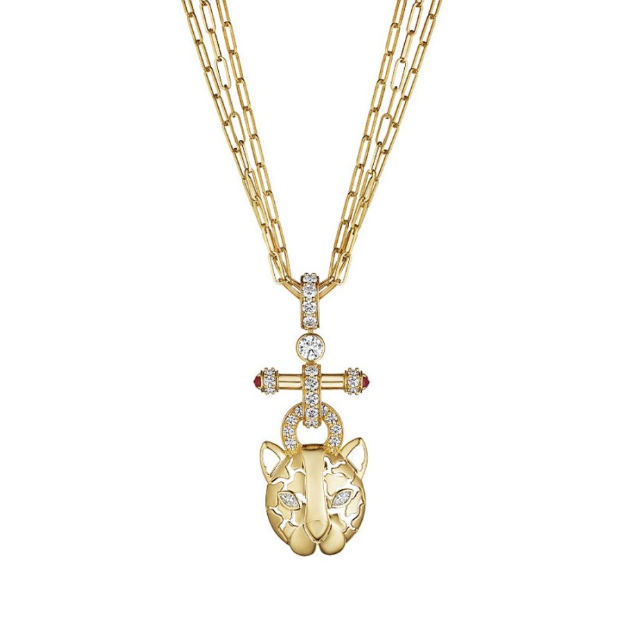 Necklace/Pendant Hueb | 18 Karat Onsa Yellow Gold Necklace With Vs-Gh Diamonds And Red Ruby