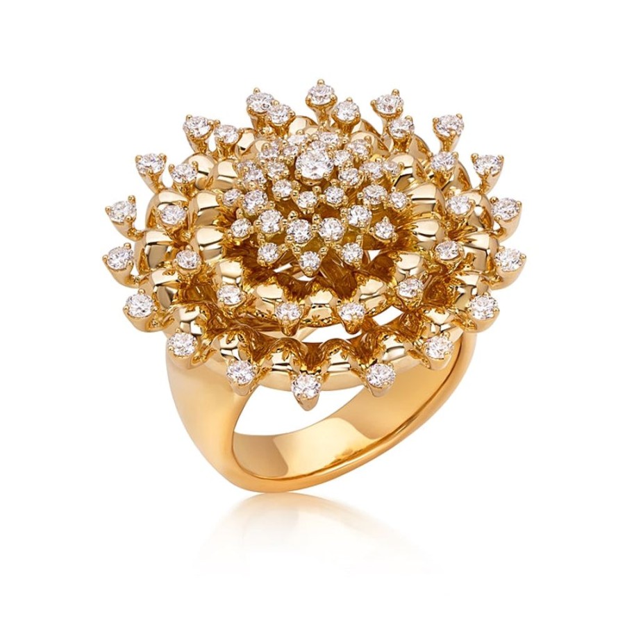 Ring Hueb | 18 Karat Tribal Yellow Gold Ring With Vs-Gh Diamonds