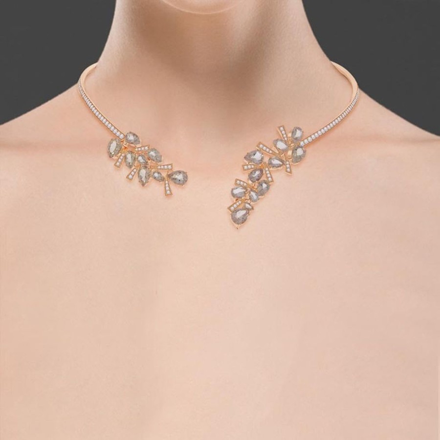 Necklace/Pendant Hueb | 18 Karat Botanica Pink Gold Necklace With Vs-Gh Diamonds And Rose Morg