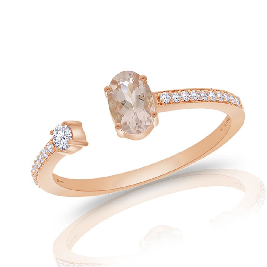 Ring Hueb | 18 Karat Spectrum Pink Gold Ring With Vs-Gh Diamonds And Pink Morganit