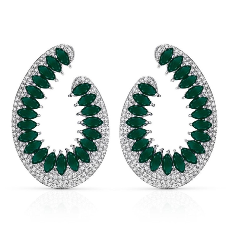 Earring Hueb | 18 Karat Mirage White Gold Earring With Vs-Gh Diamonds And Green Onex