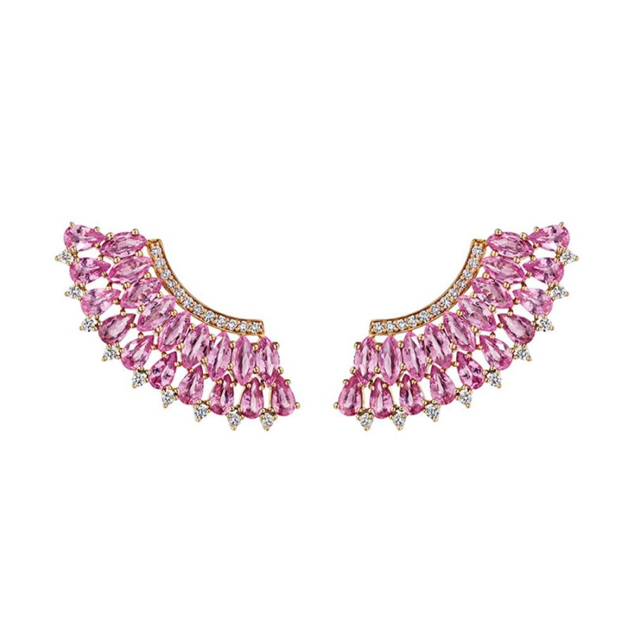 Earring Hueb | 18 Karat Mirage Pink Gold Earring With Vs-Gh Diamonds And Pink Sapphir