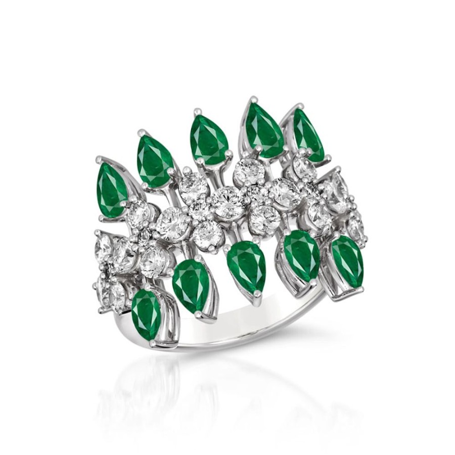 Ring Hueb | 18 Karat Amazonia (Cocar) White Gold Ring With Vs-Gh Diamonds And Gree