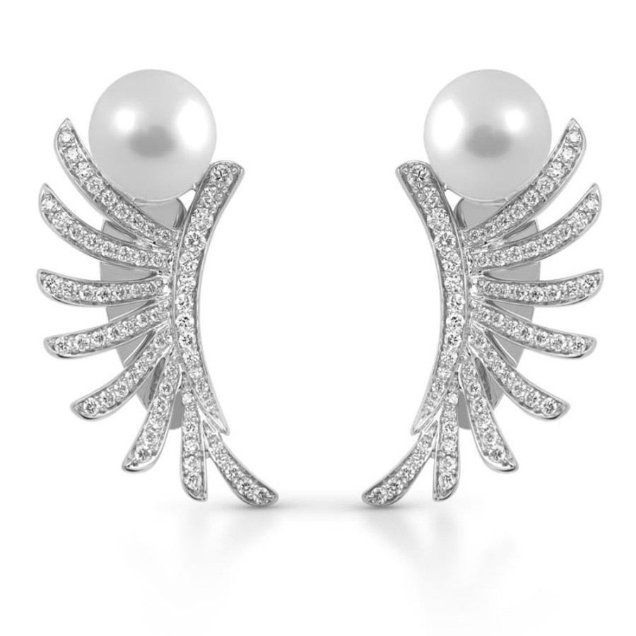 Earring Hueb | 18 Karat Apus White Gold Earring With Vs-Gh Diamonds And White Pearl