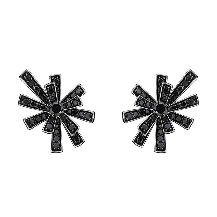 Earring Hueb | 18 Karat Tribal White Gold Earring With Black Diamonds