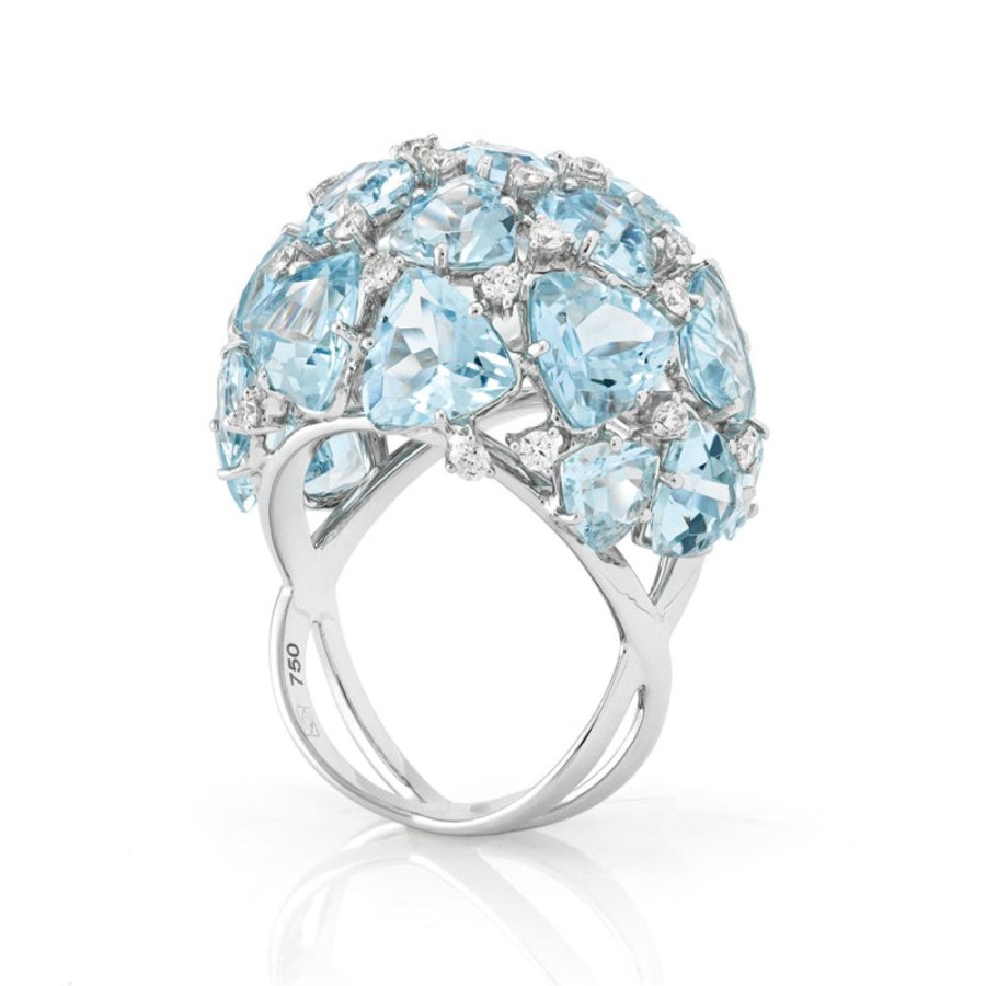 Ring Hueb | 18 Karat Mirage White Gold Ring With Vs-Gh Diamonds And Blue Aquamarin