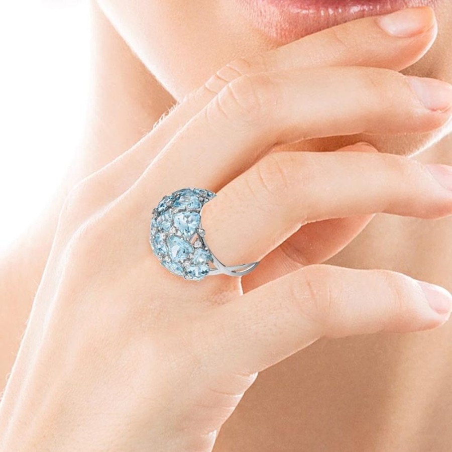 Ring Hueb | 18 Karat Mirage White Gold Ring With Vs-Gh Diamonds And Blue Aquamarin