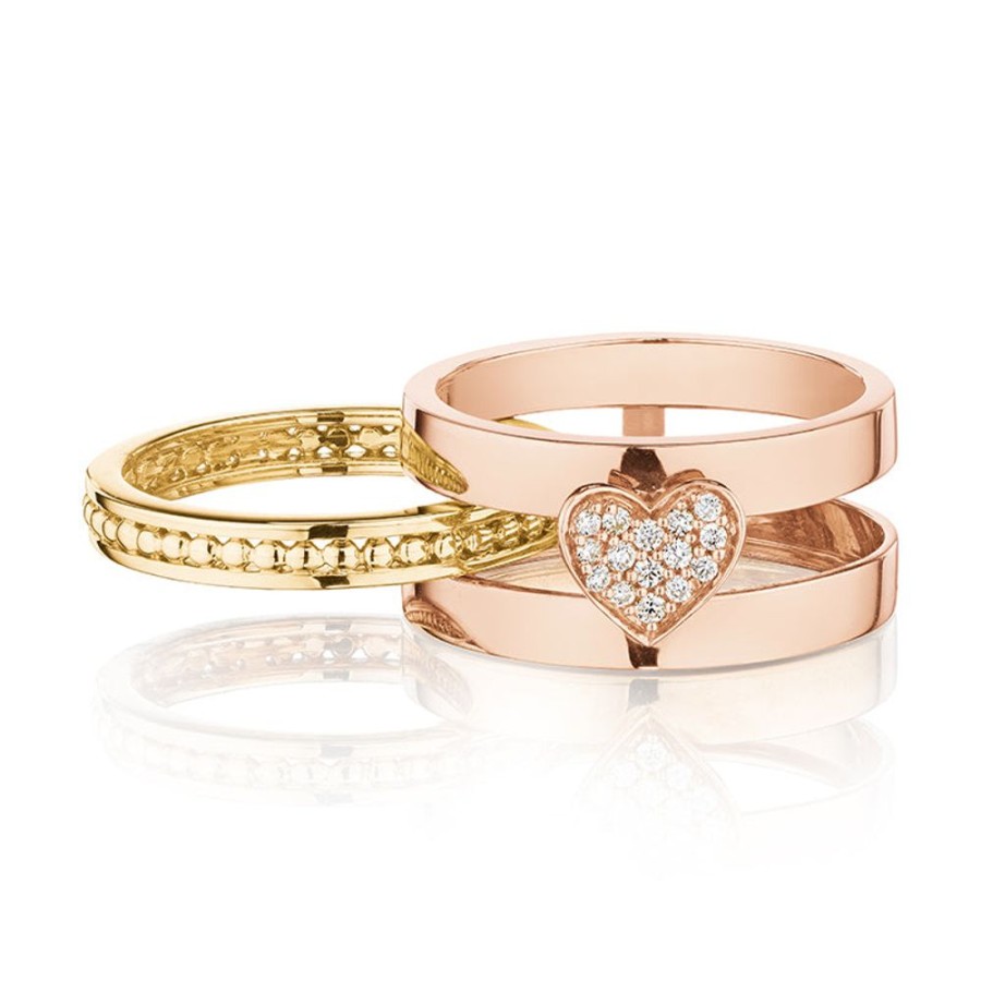 Ring Hueb | 18 Karat Hearts Yellow And Pink Gold Ring With Vs-Gh Diamonds