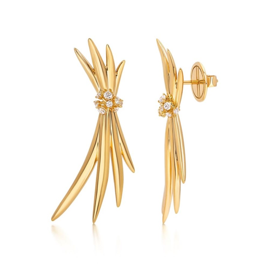 Earring Hueb | 18 Karat Tribal Yellow Gold Earring With Vs-Gh Diamonds