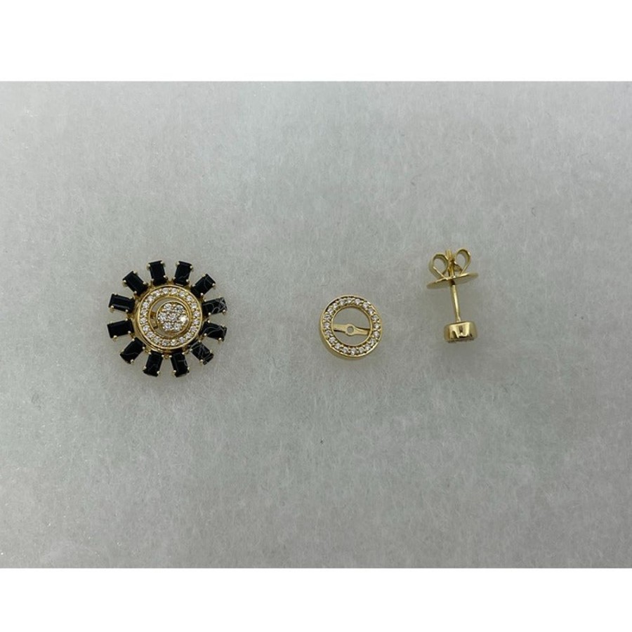 Earring Hueb | 18 Karat Bestow Yellow Gold Earring With Vs-Gh Diamonds And Black Onex