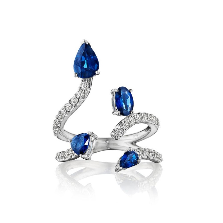 Ring Hueb | 18 Karat Mirage White Gold Ring With Vs-Gh Diamonds And Blue Sapphire