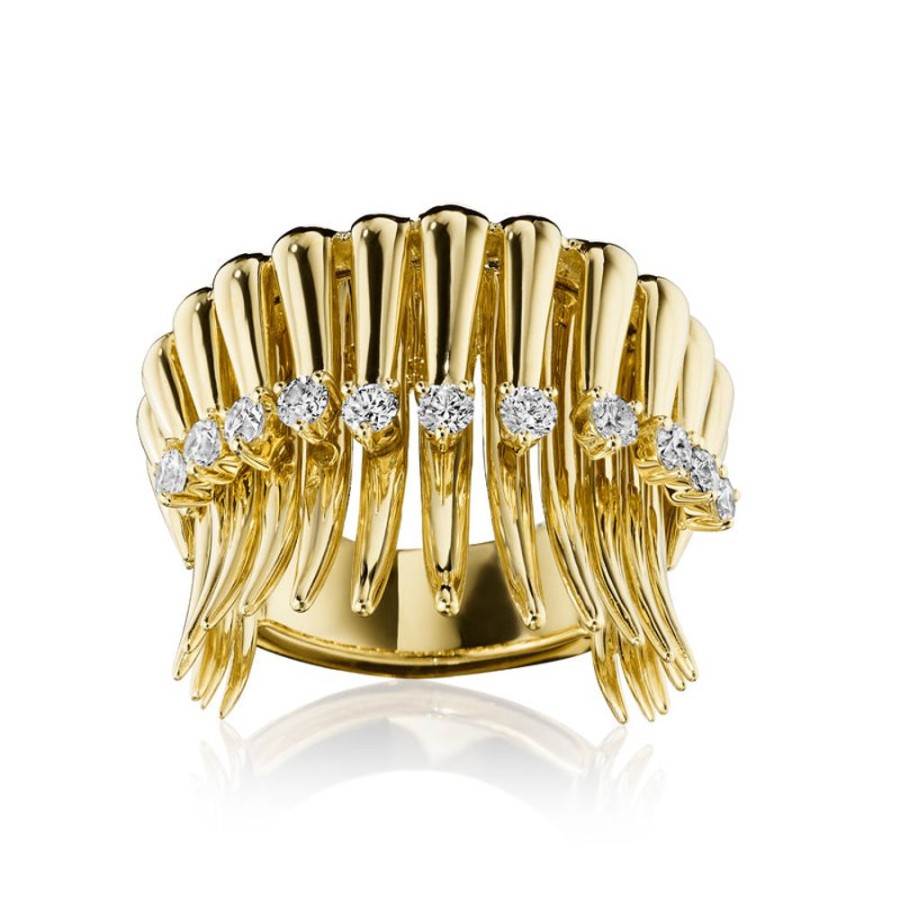 Ring Hueb | 18 Karat Tribal Yellow Gold Ring With Vs-Gh Diamonds