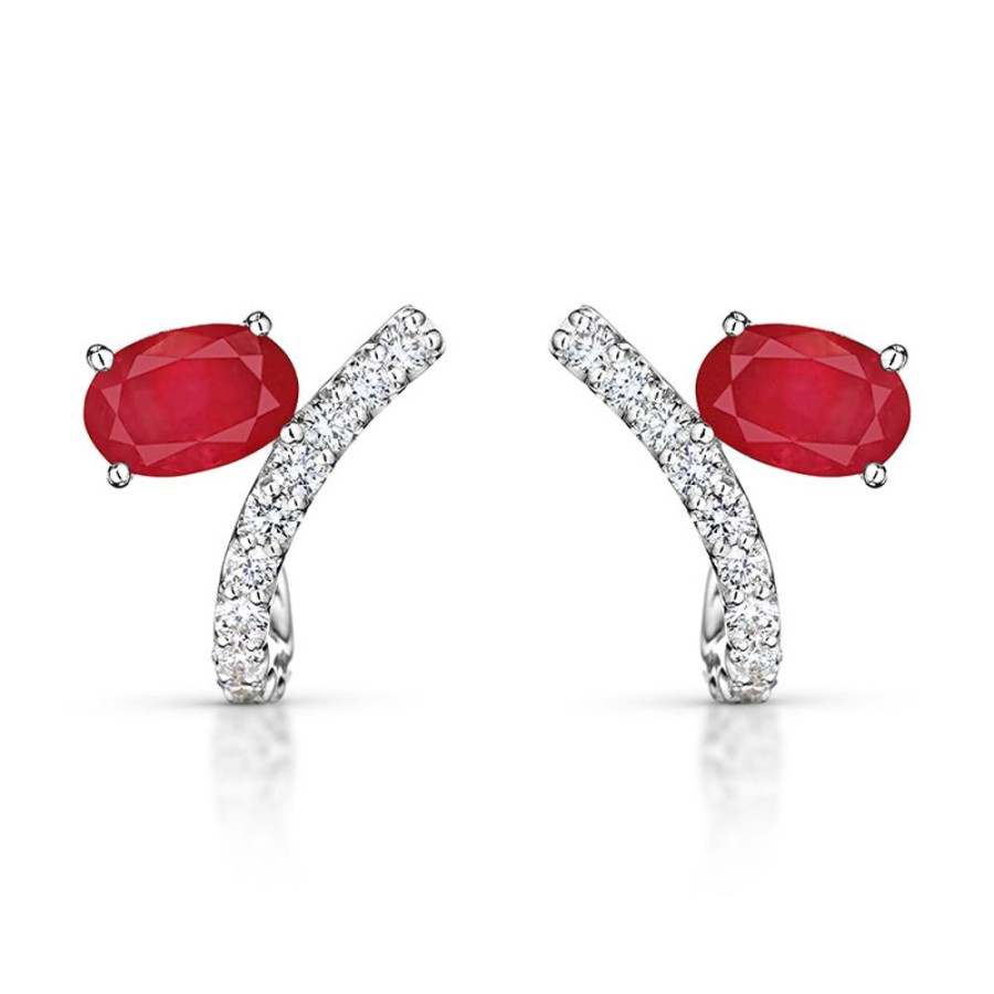 Earring Hueb | 18 Karat Spectrum White Gold Earring With Vs-Gh Diamonds And Red Ruby