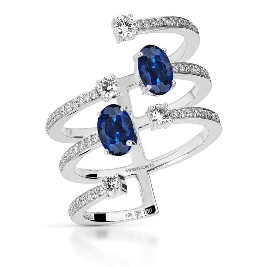 Ring Hueb | 18 Karat Spectrum White Gold Ring With Vs-Gh Diamonds And Blue Sapphir