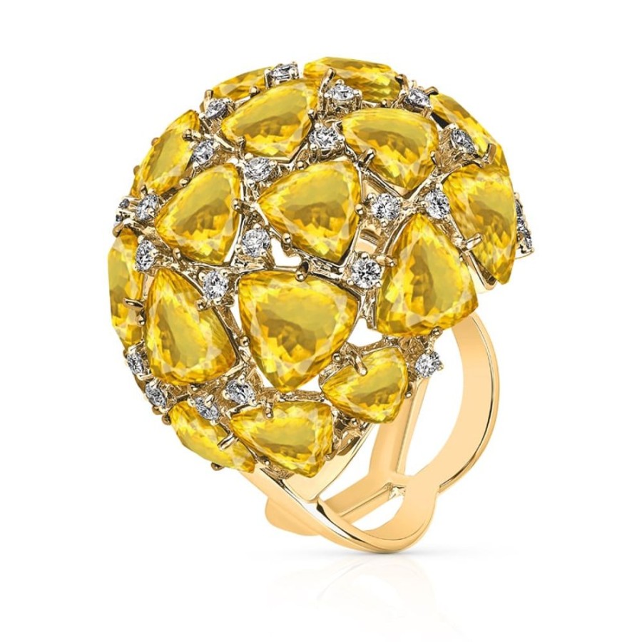 Ring Hueb | 18 Karat Mirage Yellow Gold Ring With Vs-Gh Diamonds And Yellow Citrin