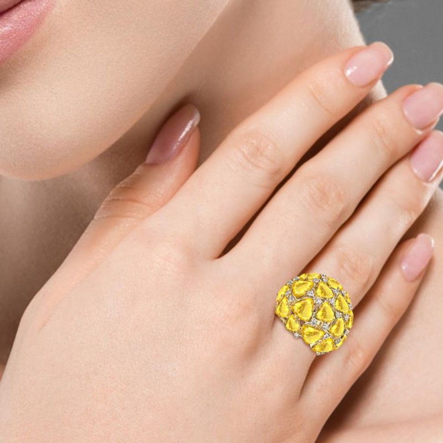 Ring Hueb | 18 Karat Mirage Yellow Gold Ring With Vs-Gh Diamonds And Yellow Citrin