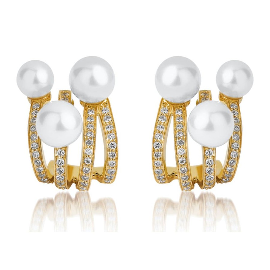 Earring Hueb | 18 Karat Spectrum Yellow Gold Earring With Vs-Gh Diamonds And White Pe