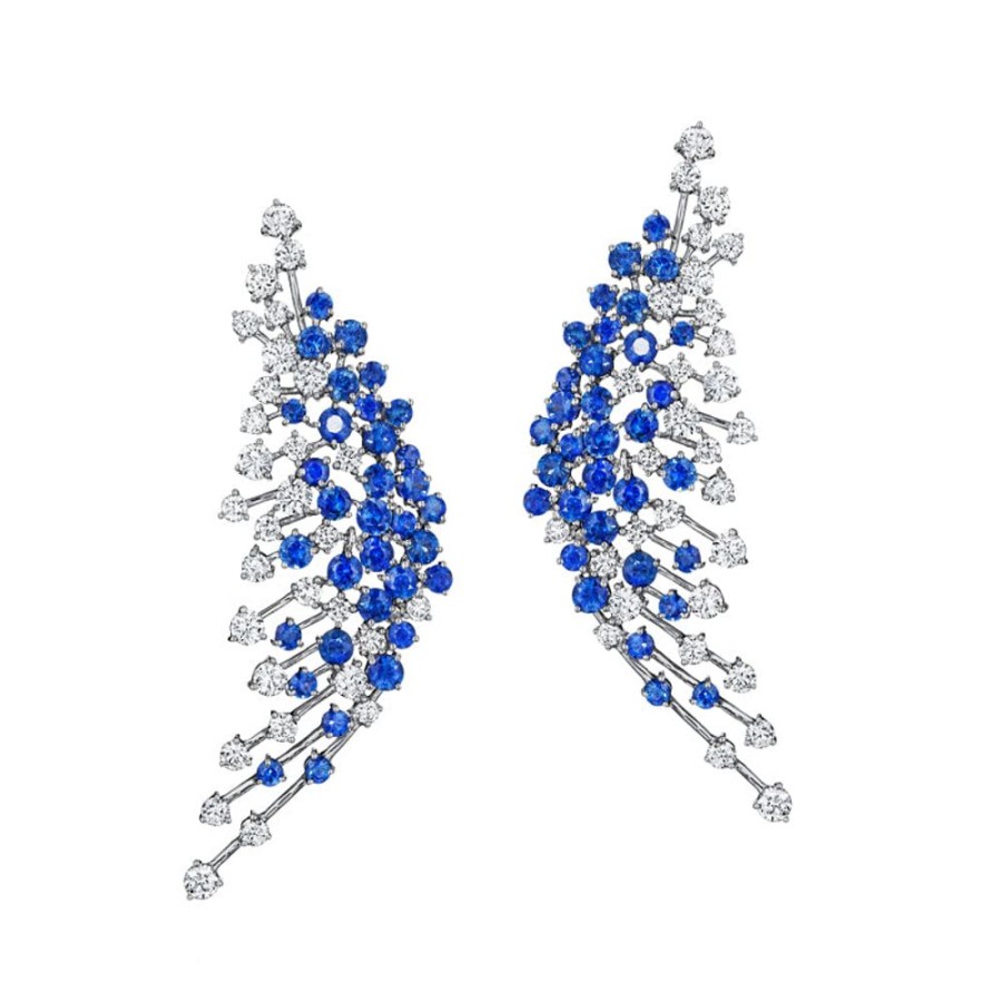 Earring Hueb | 18 Karat Luminus White Gold Earring With Vs-Gh Diamonds And Blue Sapph