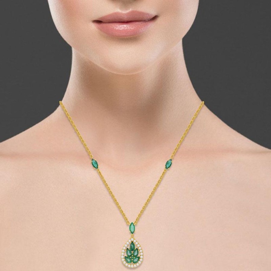 Necklace/Pendant Hueb | 18 Karat Spectrum Yellow Gold Necklace With Vs-Gh Diamonds And Green E