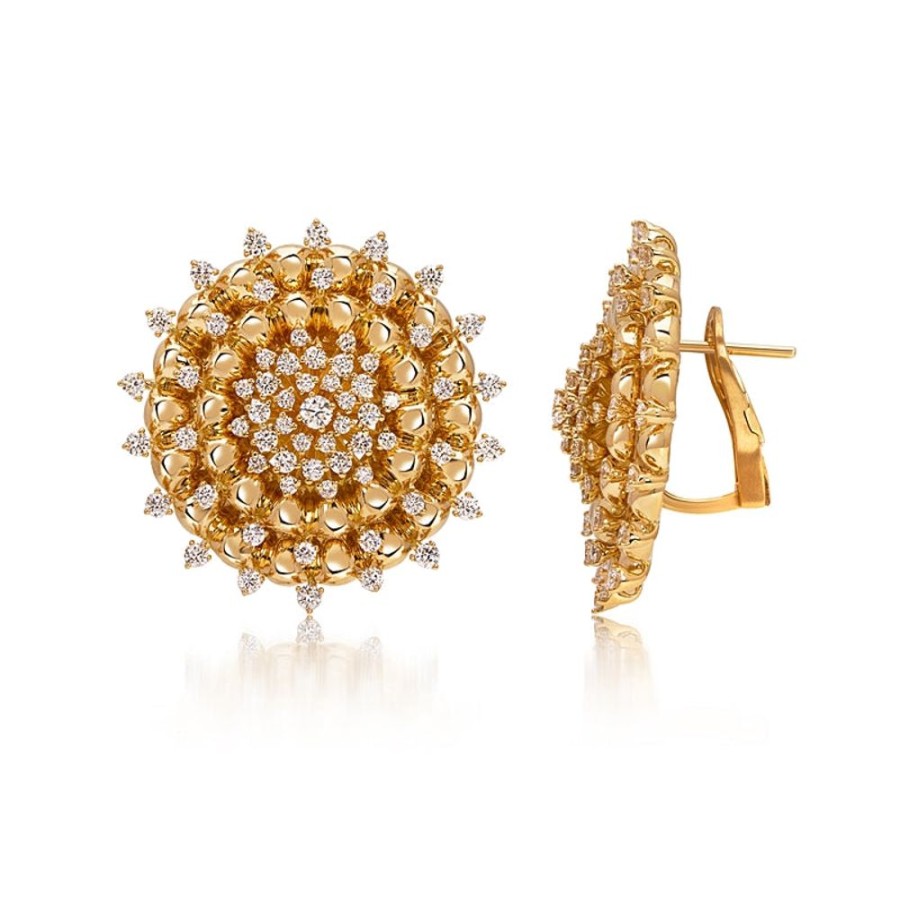 Earring Hueb | 18 Karat Tribal Yellow Gold Earring With Vs-Gh Diamonds