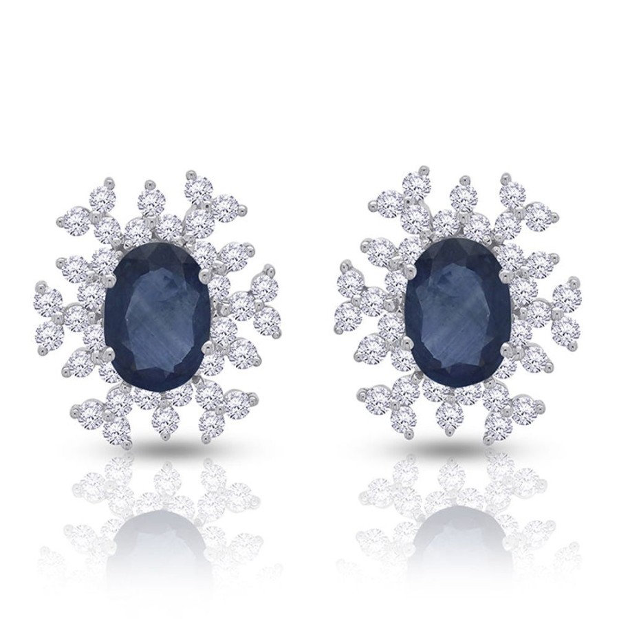 Earring Hueb | 18 Karat Bestow White Gold Earring With Vs-Gh Diamonds And Blue Topaz