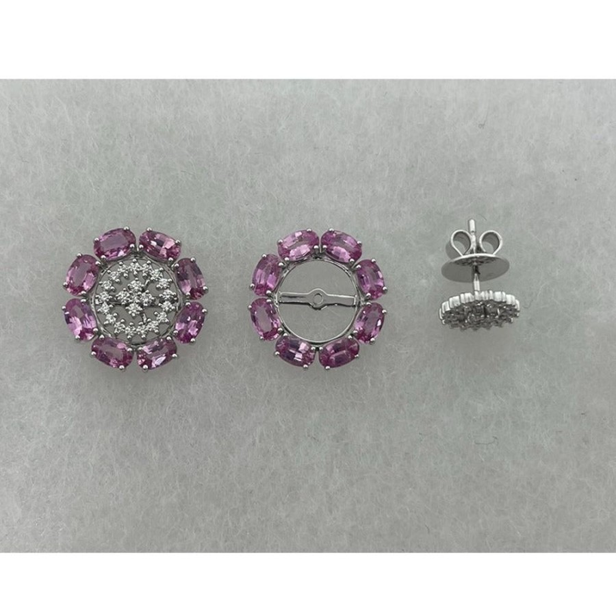 Earring Hueb | 18 Karat Bestow White Gold Earring With Vs-Gh Diamonds And Pink Sapphi