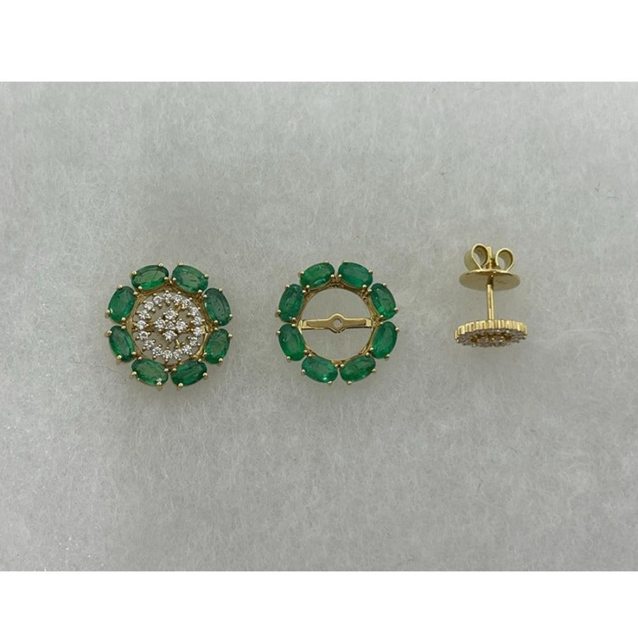 Earring Hueb | 18 Karat Bestow Yellow Gold Earring With Vs-Gh Diamonds And Green Emer