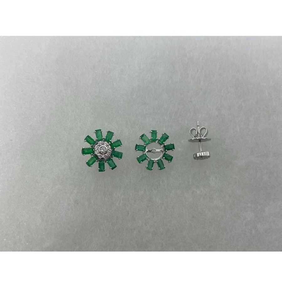 Earring Hueb | 18 Karat Bestow White Gold Earring With Vs-Gh Diamonds And Green Emera