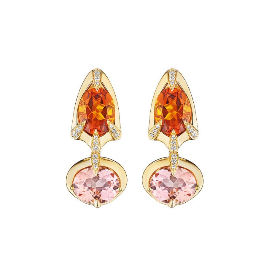 Earring Hueb | 18 Karat Onsa Yellow Gold Earring With Vs-Gh Diamonds And Pink Morgani