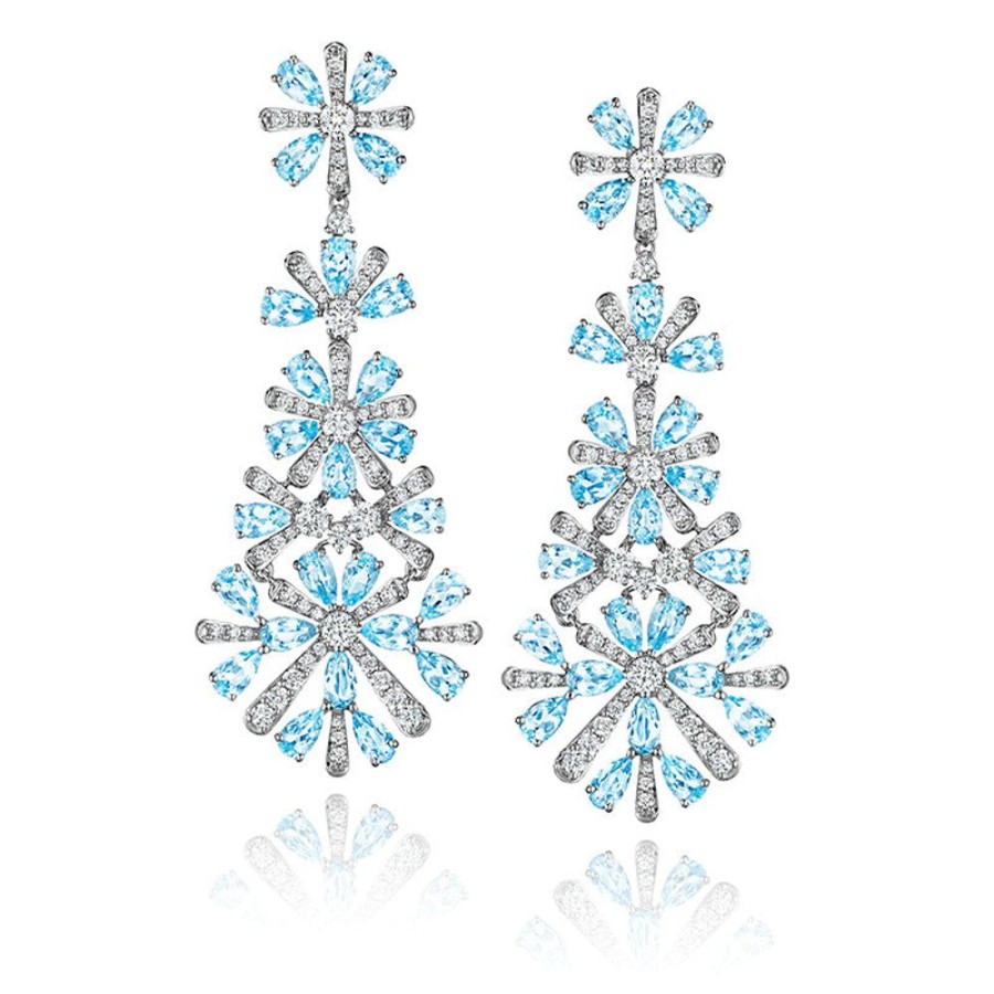 Earring Hueb | 18 Karat Botanica White Gold Earring With Vs-Gh Diamonds And Blue Aqua