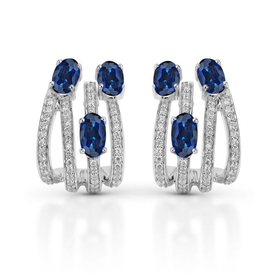 Earring Hueb | 18 Karat Spectrum White Gold Earring With Vs-Gh Diamonds And Blue Sapp