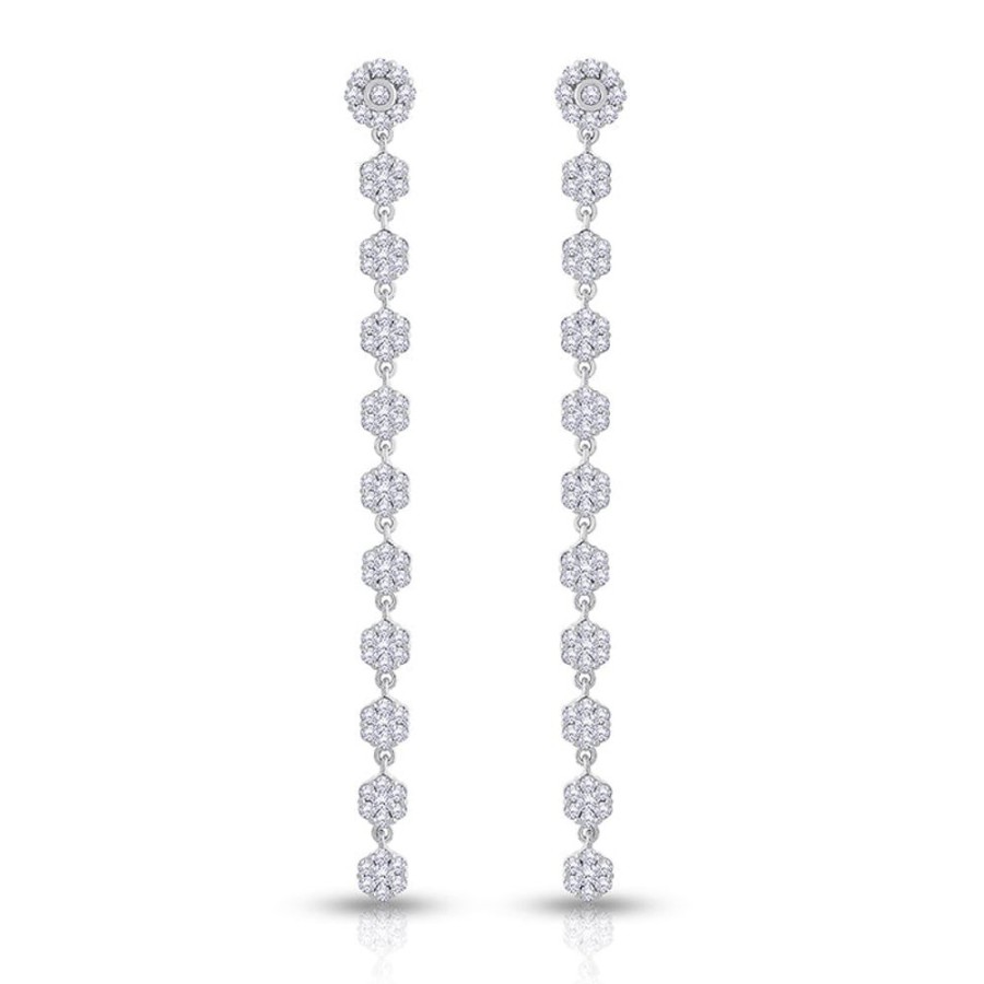 Earring Hueb | 18 Karat Diamond Flower White Gold Earring With Vs-Gh Diamonds