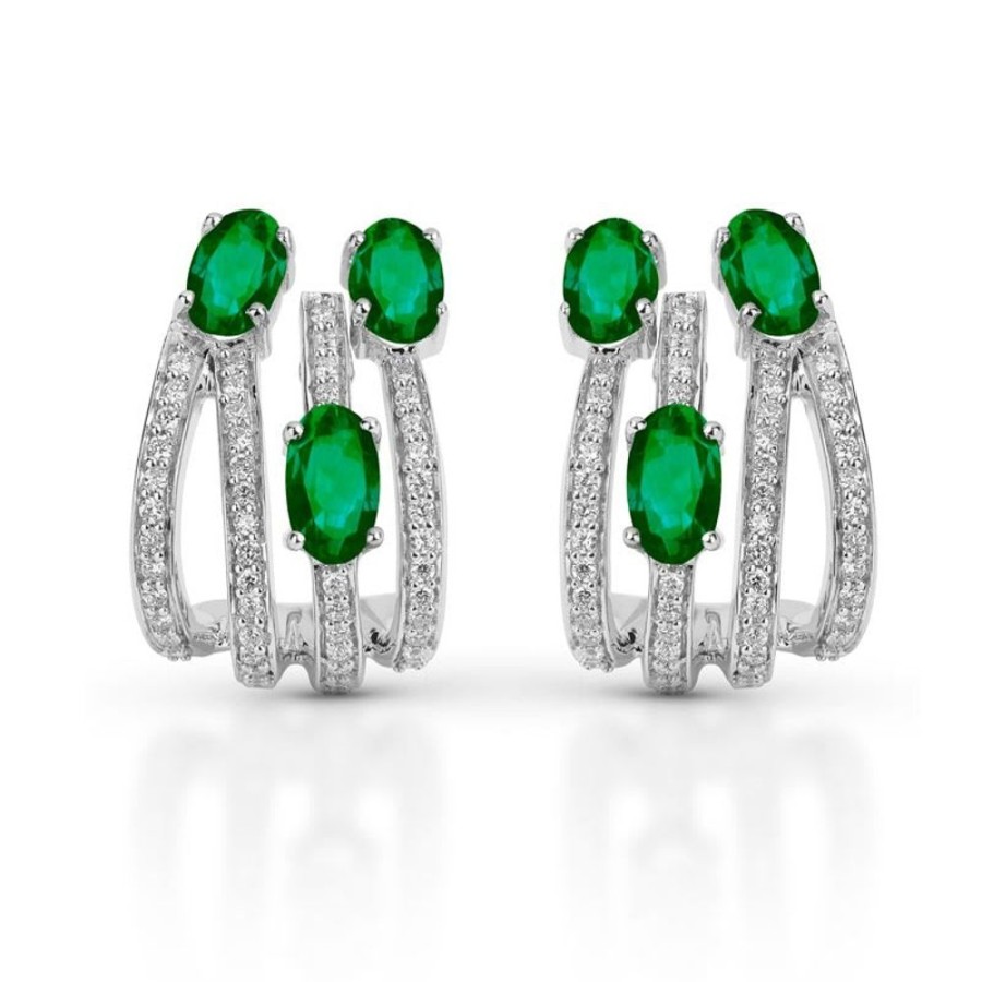 Earring Hueb | 18 Karat Spectrum White Gold Earring With Vs-Gh Diamonds And Green Eme