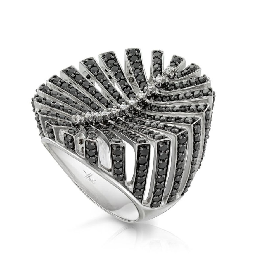 Ring Hueb | 18 Karat Apus White Gold Ring With Vs-Gh And Black Diamonds