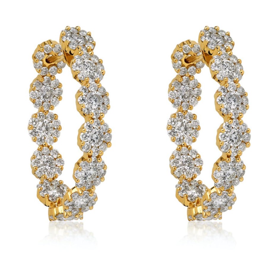 Earring Hueb | 18 Karat Diamond Flower Yellow Gold Earring With Vs-Gh Diamonds