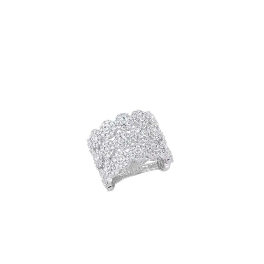 Ring Hueb | 18 Karat Diamond Flower White Gold Ring With Vs-Gh Diamonds