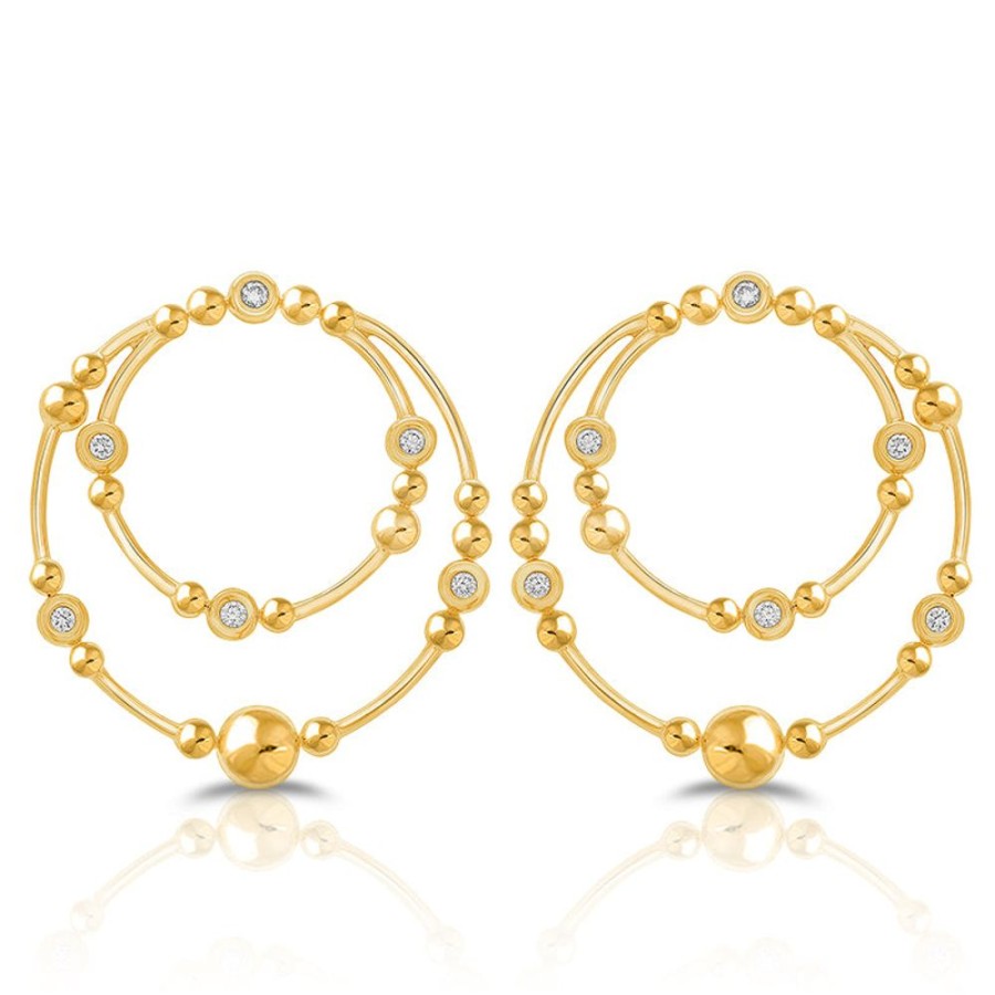 Earring Hueb | 18 Karat Bubbles Yellow Gold Earring With Vs-Gh Diamonds