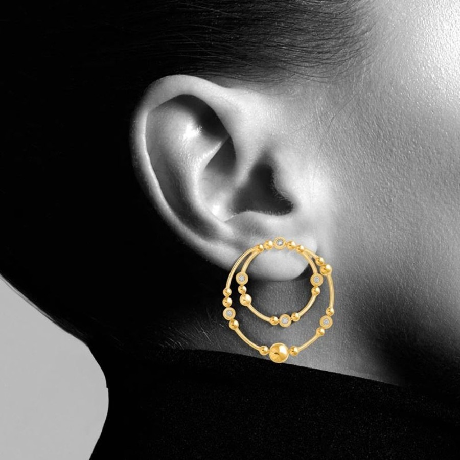 Earring Hueb | 18 Karat Bubbles Yellow Gold Earring With Vs-Gh Diamonds