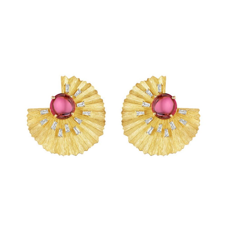 Earring Hueb | 18 Karat Bahia Yellow Gold Earring With Vs-Gh Diamonds And Raspberry R