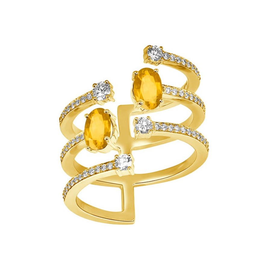 Ring Hueb | 18 Karat Spectrum Yellow Gold Ring With Vs-Gh Diamonds And Yellow Sapp