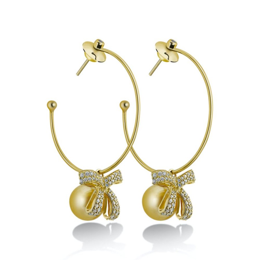 Earring Hueb | 18 Karat Romance Yellow Gold Earring With Vs-Gh Diamonds And White Pea