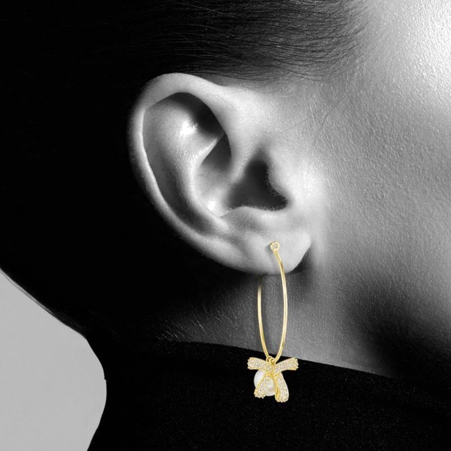 Earring Hueb | 18 Karat Romance Yellow Gold Earring With Vs-Gh Diamonds And White Pea