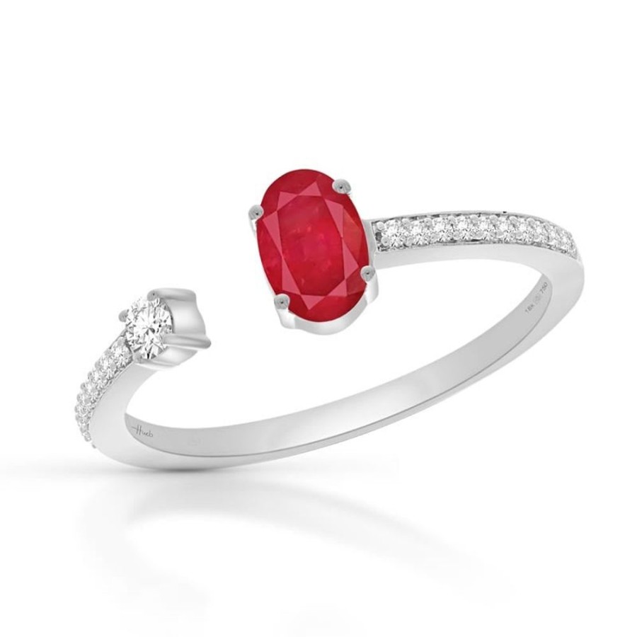 Ring Hueb | 18 Karat Spectrum White Gold Ring With Vs-Gh Diamonds And Red Ruby