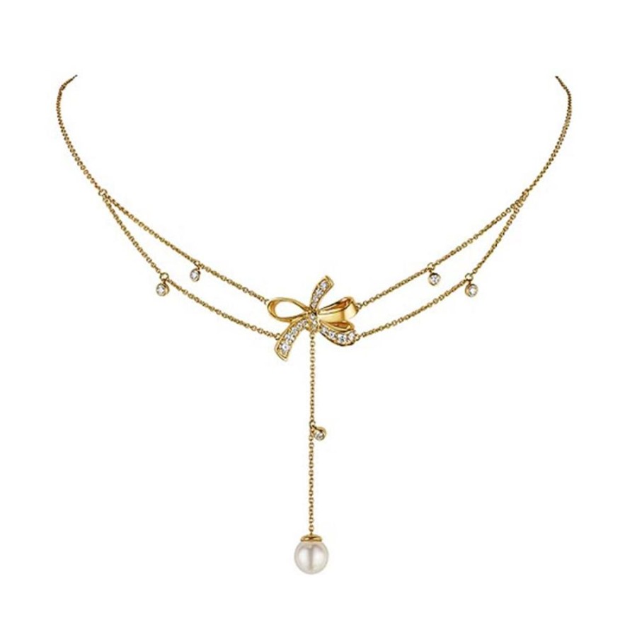 Necklace/Pendant Hueb | 18 Karat Romance Yellow Gold Necklace With Vs-Gh Diamonds And White Pe