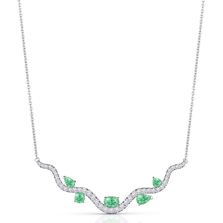 Necklace/Pendant Hueb | 18 Karat Mirage White Gold Necklace With Vs-Gh Diamonds And Green Emer