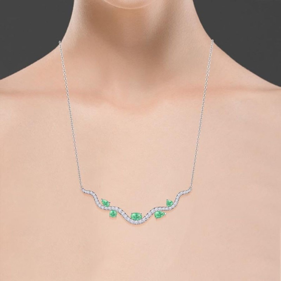 Necklace/Pendant Hueb | 18 Karat Mirage White Gold Necklace With Vs-Gh Diamonds And Green Emer