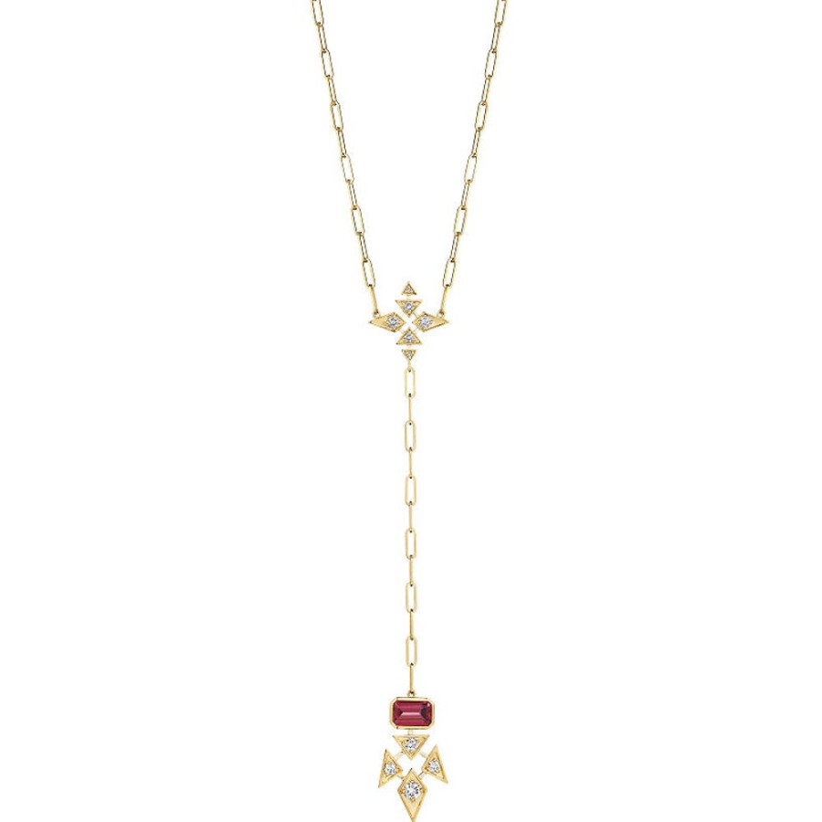 Necklace/Pendant Hueb | 18 Karat Onsa Yellow Gold Necklace With Vs-Gh Diamonds And Pink Rhodol