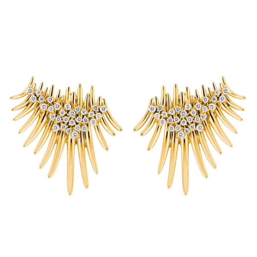 Earring Hueb | 18 Karat Tribal Yellow Gold Earring With Vs-Gh Diamonds