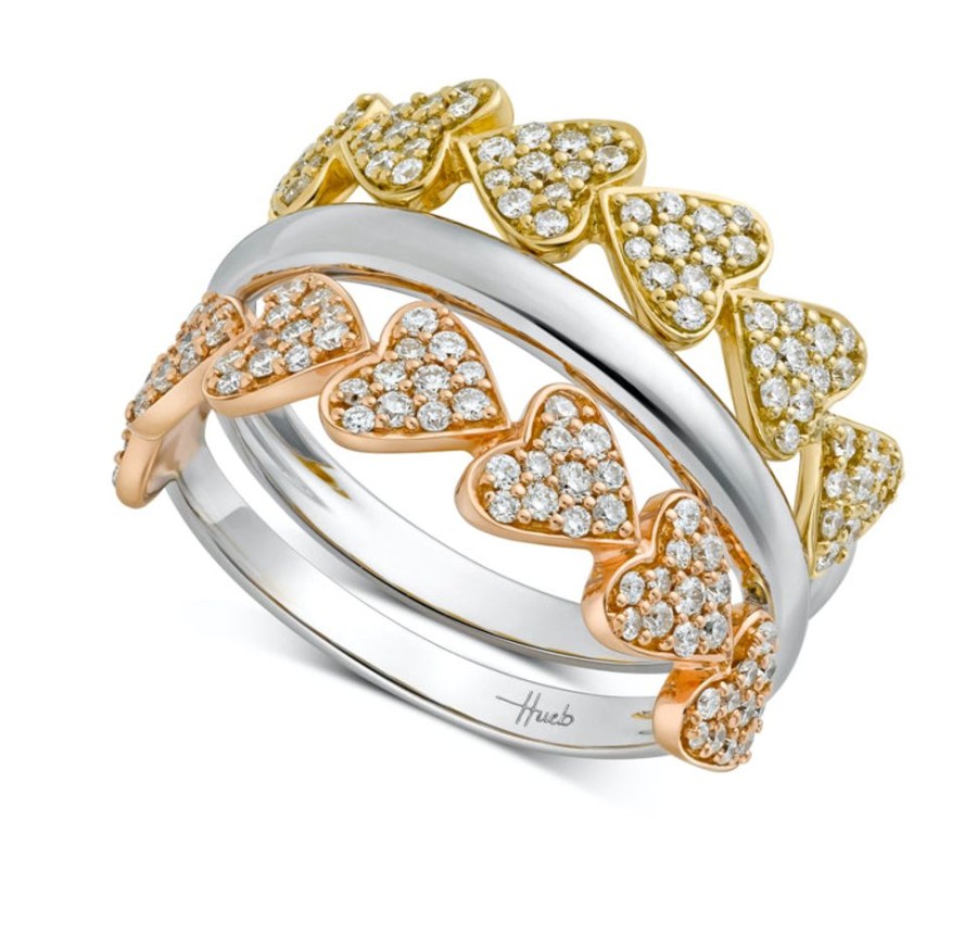 Ring Hueb | 18 Karat Hearts Tri Color Gold Ring With Vs-Gh Diamonds